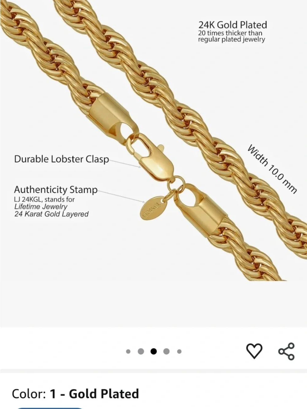 24k Gold Plated Rope Chain Necklace - Classic Men’s Jewelry